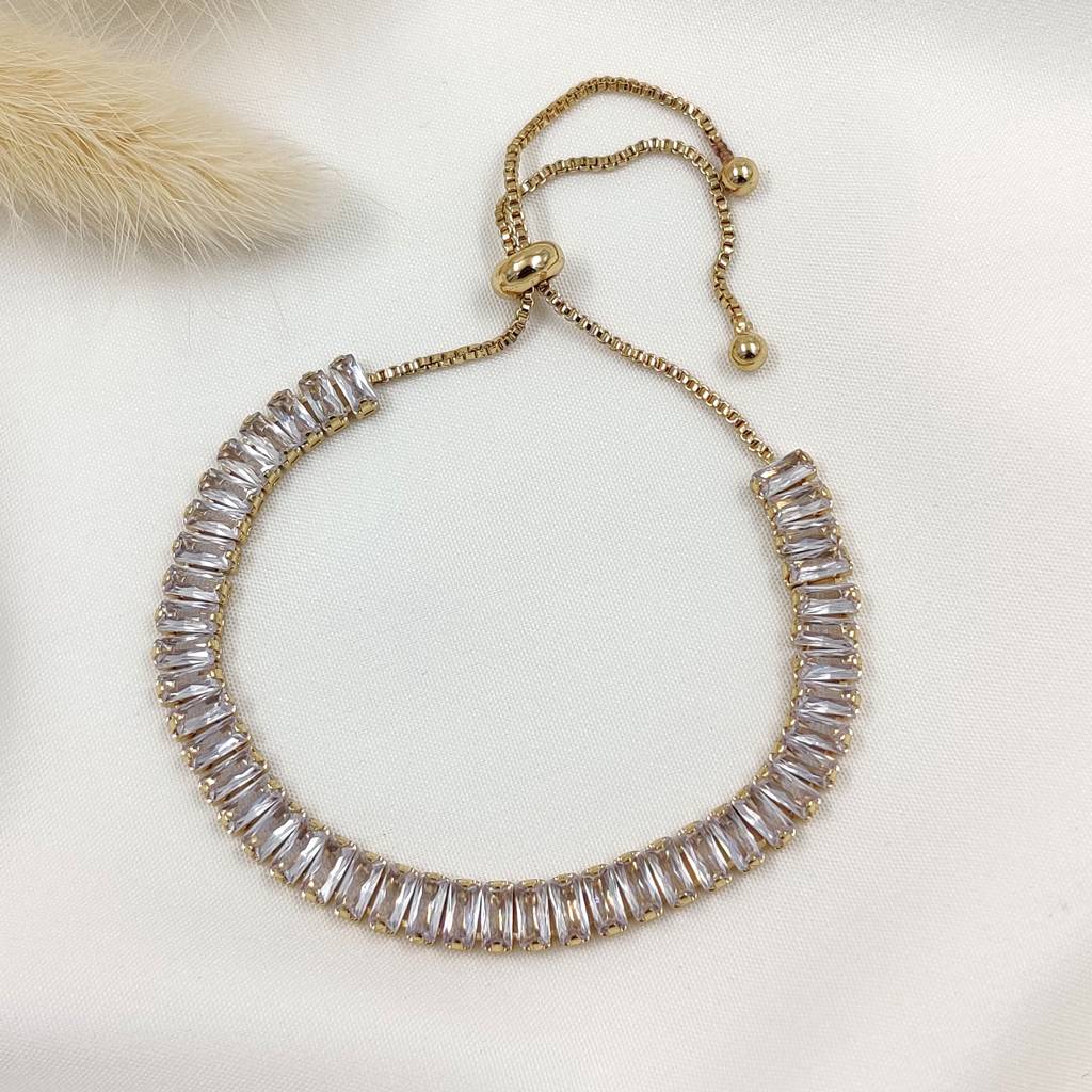 Gold Plated Stainless Steel Baguette Tennis Bracelet : (S)B-T-1-0