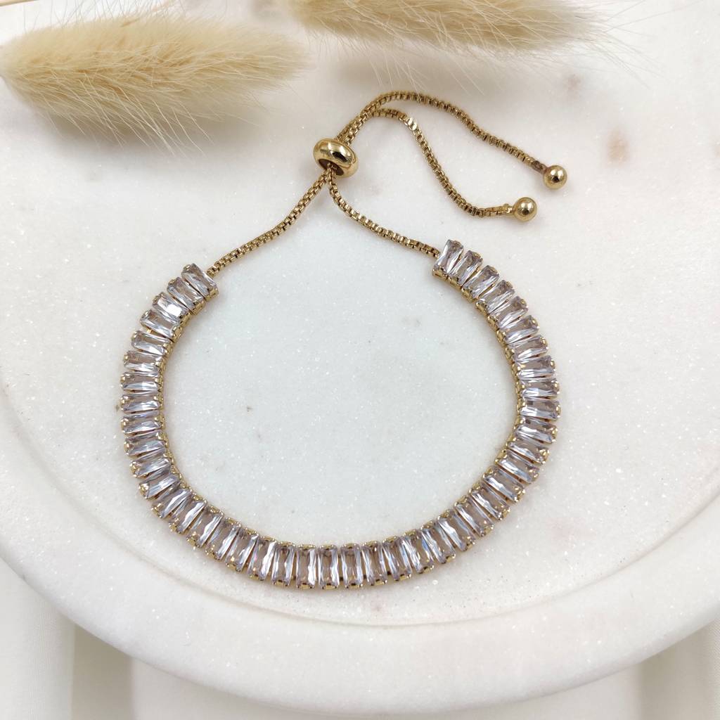 Gold Plated Stainless Steel Baguette Tennis Bracelet : (S)B-T-1-0