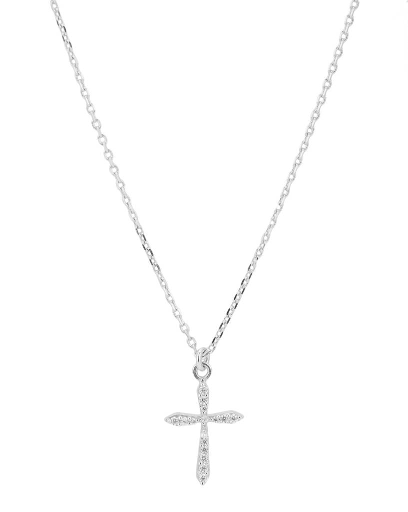 Silver-Toned Rhodium-Plated Cz-Studded Cross Dangler Necklace : SB108237N