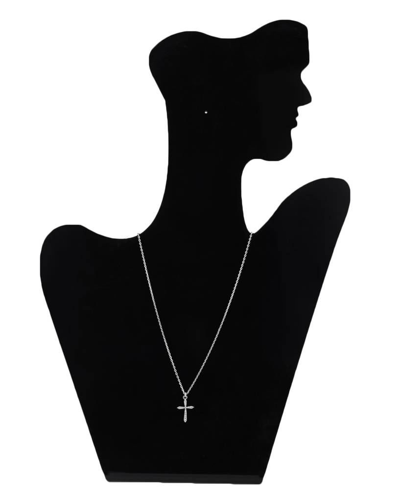 Silver-Toned Rhodium-Plated Cz-Studded Cross Dangler Necklace : SB108237N