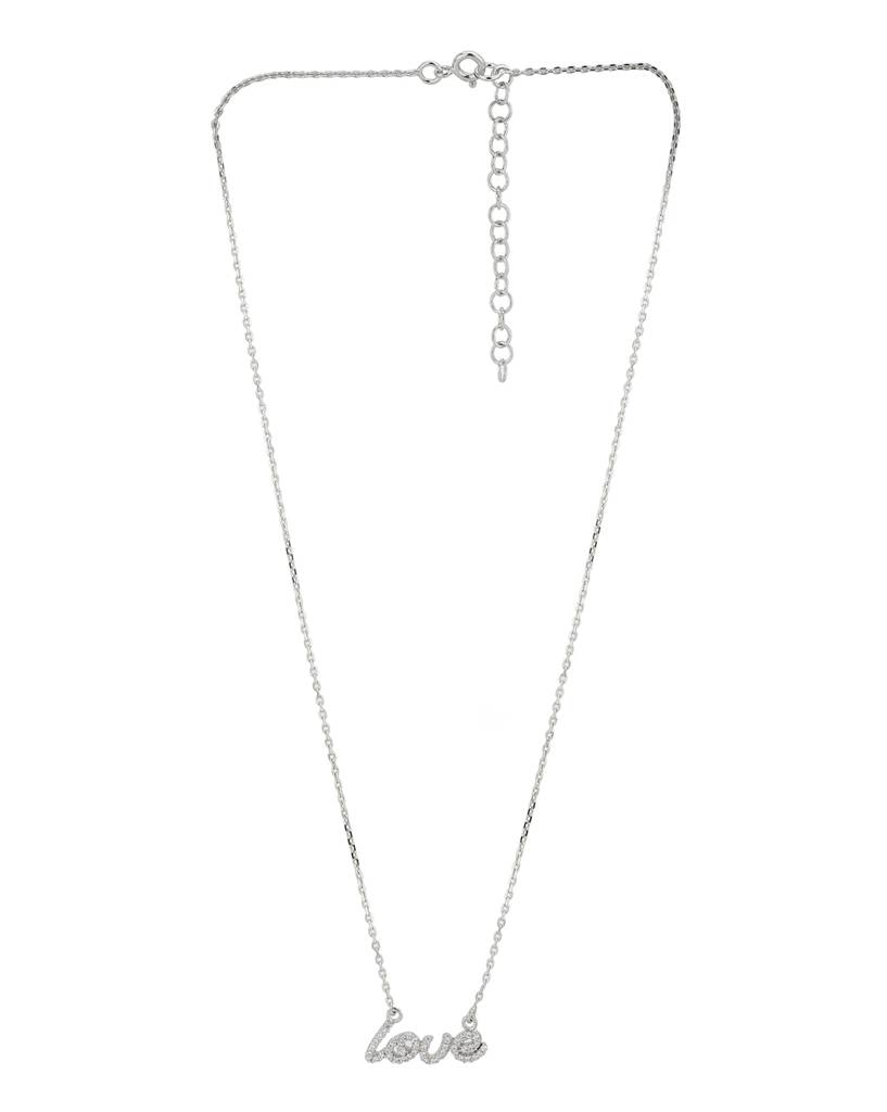 Carlton London Silver-Toned Rhodium-Plated Cz Stone-Studded Necklace : SB110665N