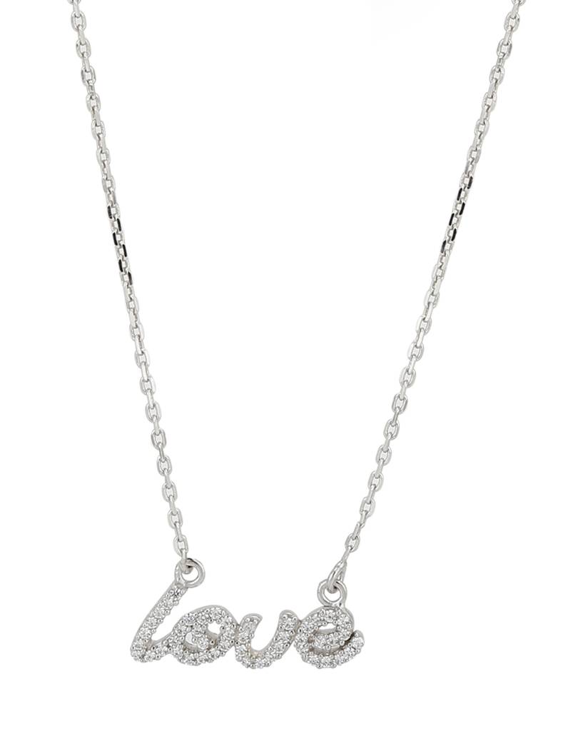 Carlton London Silver-Toned Rhodium-Plated Cz Stone-Studded Necklace : SB110665N