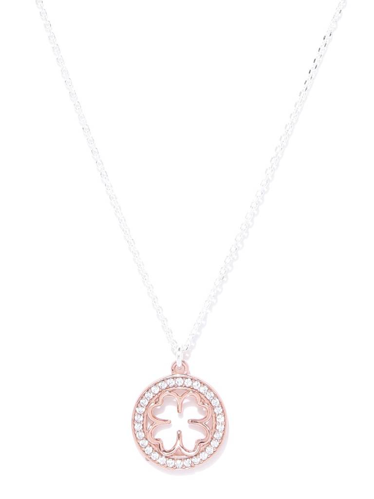 Silver-Toned & Rose Gold-Toned Rhodium-Plated Cz Stones Necklace : SB110678N