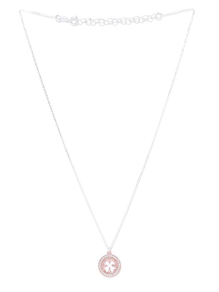 Silver-Toned & Rose Gold-Toned Rhodium-Plated Cz Stones Necklace : SB110678N