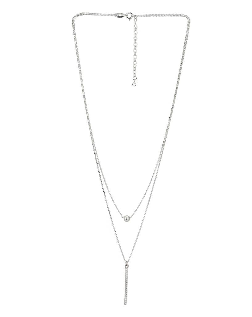 Carlton London Silver-Toned Rhodium-Plated Cz Studded Layered Lariat Necklace : SB118407N