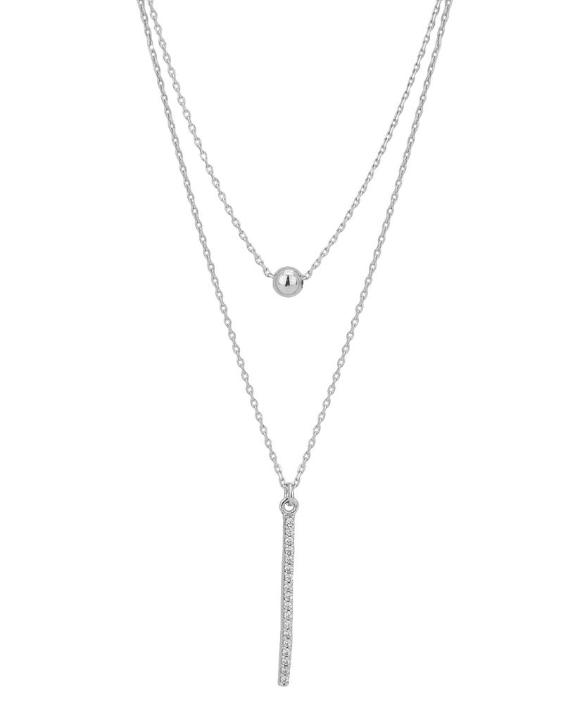 Carlton London Silver-Toned Rhodium-Plated Cz Studded Layered Lariat Necklace : SB118407N