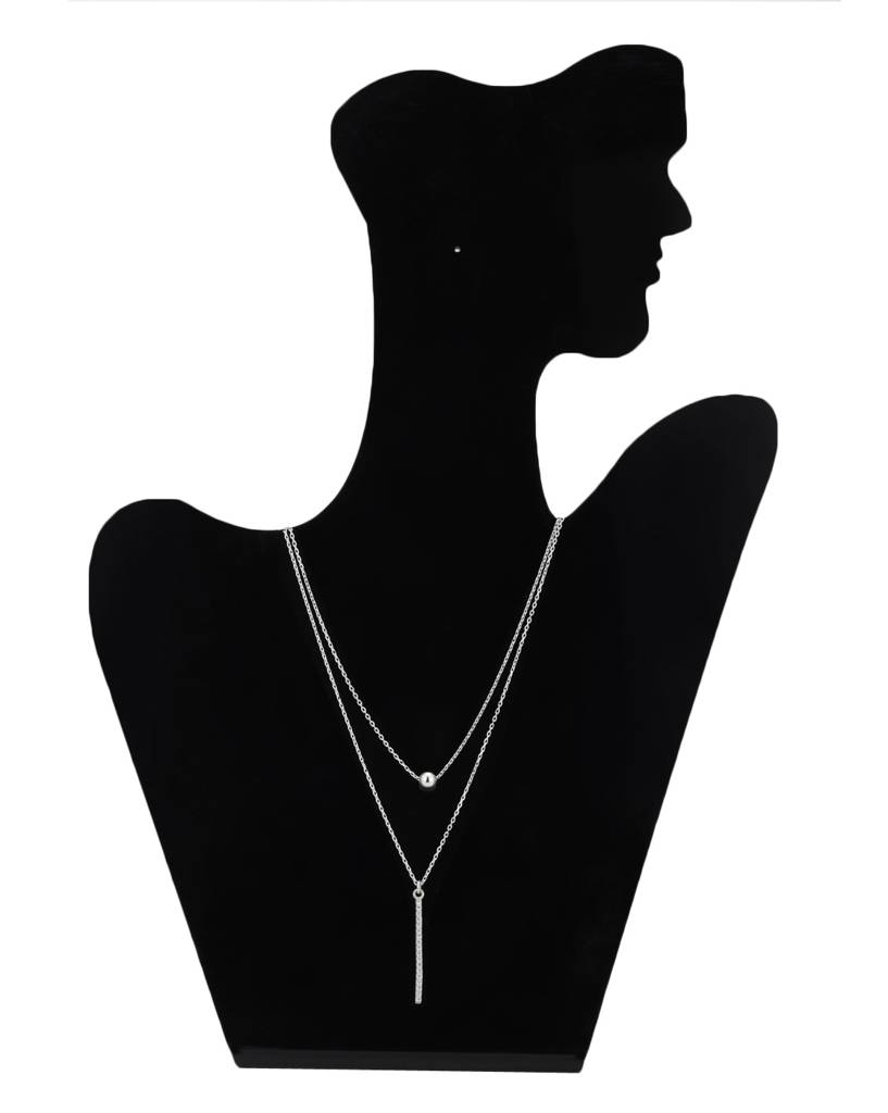 Carlton London Silver-Toned Rhodium-Plated Cz Studded Layered Lariat Necklace : SB118407N