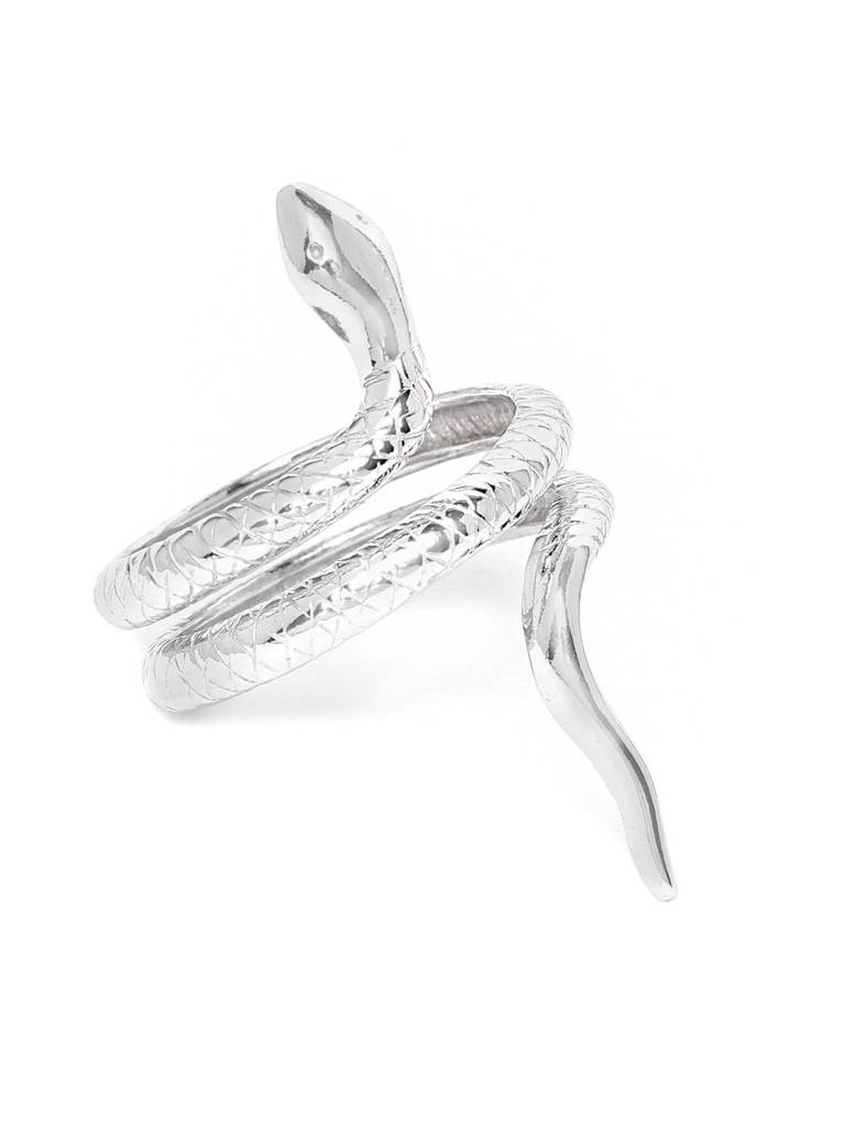 Women Silver-Toned Rhodium-Plated Textured Adjustable Finger Ring : SB118759R-2