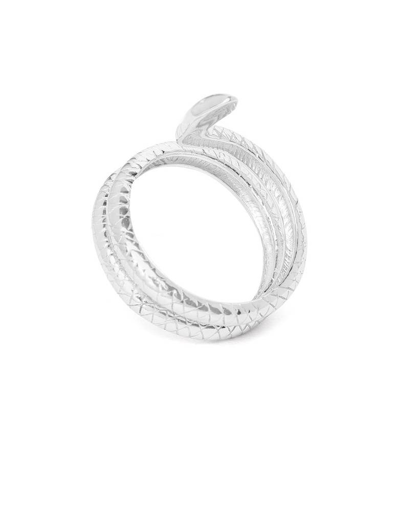 Women Silver-Toned Rhodium-Plated Textured Adjustable Finger Ring : SB118759R-2