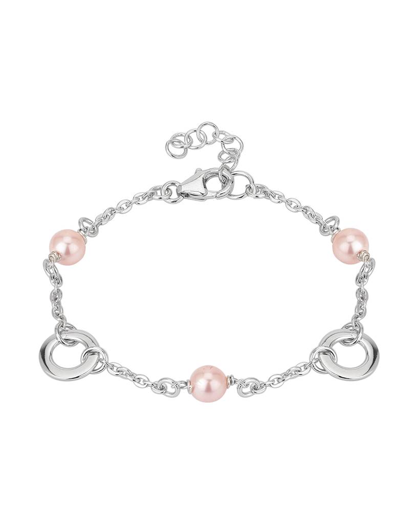 Carlton London Silver-Toned & Light Pink Rhodium-Plated Beaded Link Bracelet : SB1208B