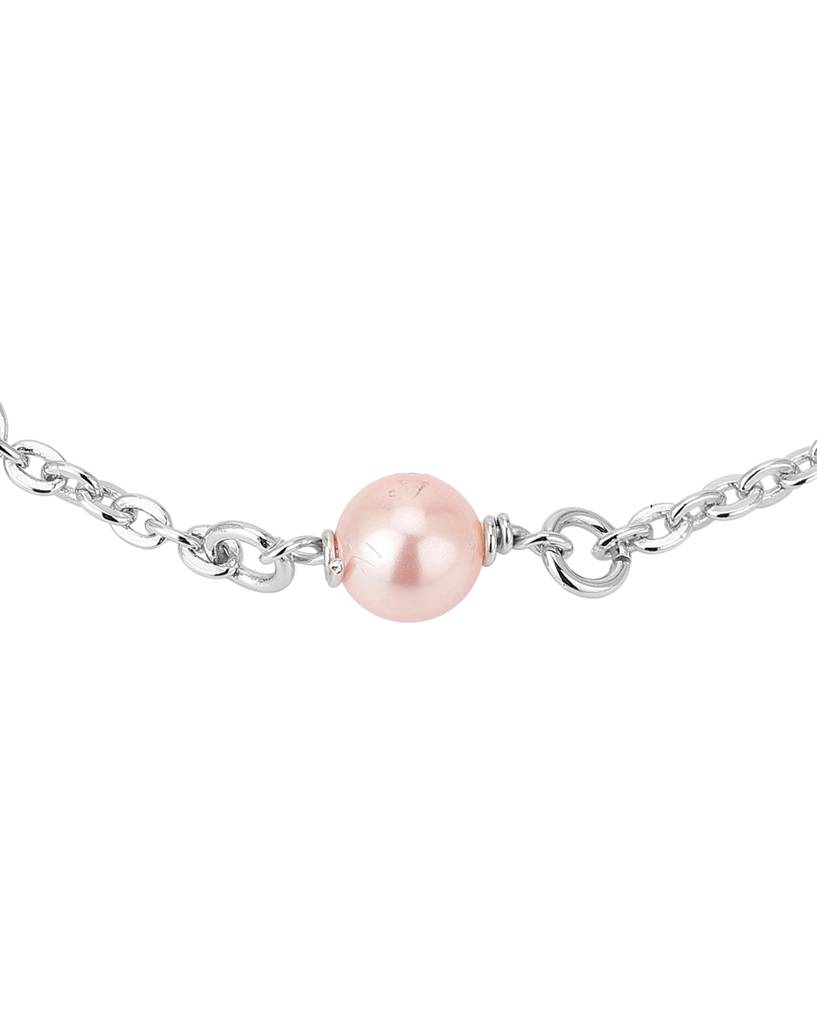 Carlton London Silver-Toned & Light Pink Rhodium-Plated Beaded Link Bracelet : SB1208B
