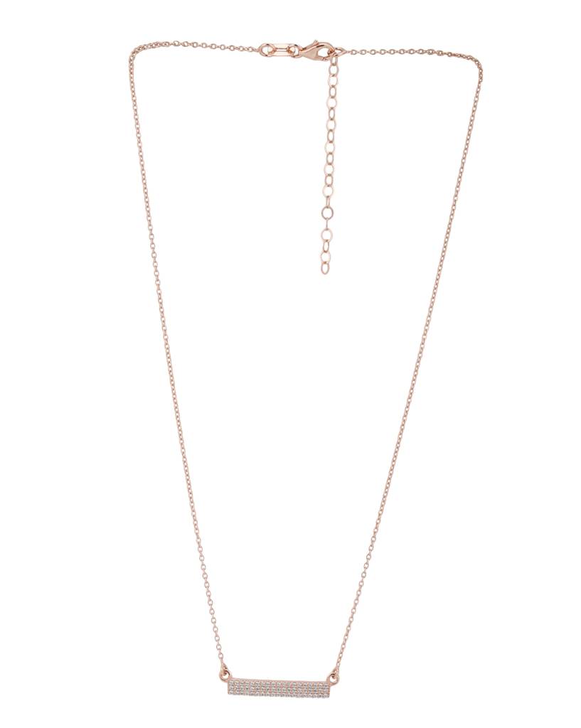 Carlton London Rose Gold-Toned Rhodium-Plated Cz-Studded Minimal Necklace : SB121251N