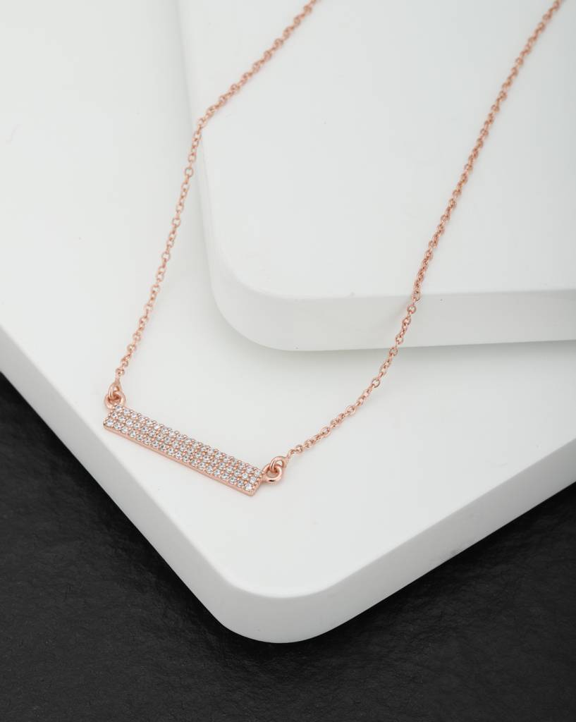 Carlton London Rose Gold-Toned Rhodium-Plated Cz-Studded Minimal Necklace : SB121251N