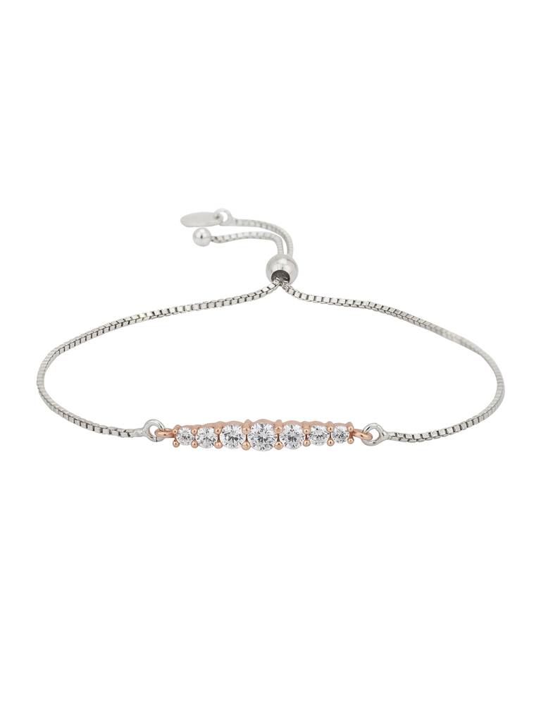 Carlton London Silver-Toned Rose Gold-Plated Cz Stone-Studded Charm Bracelet : SB121769B-A