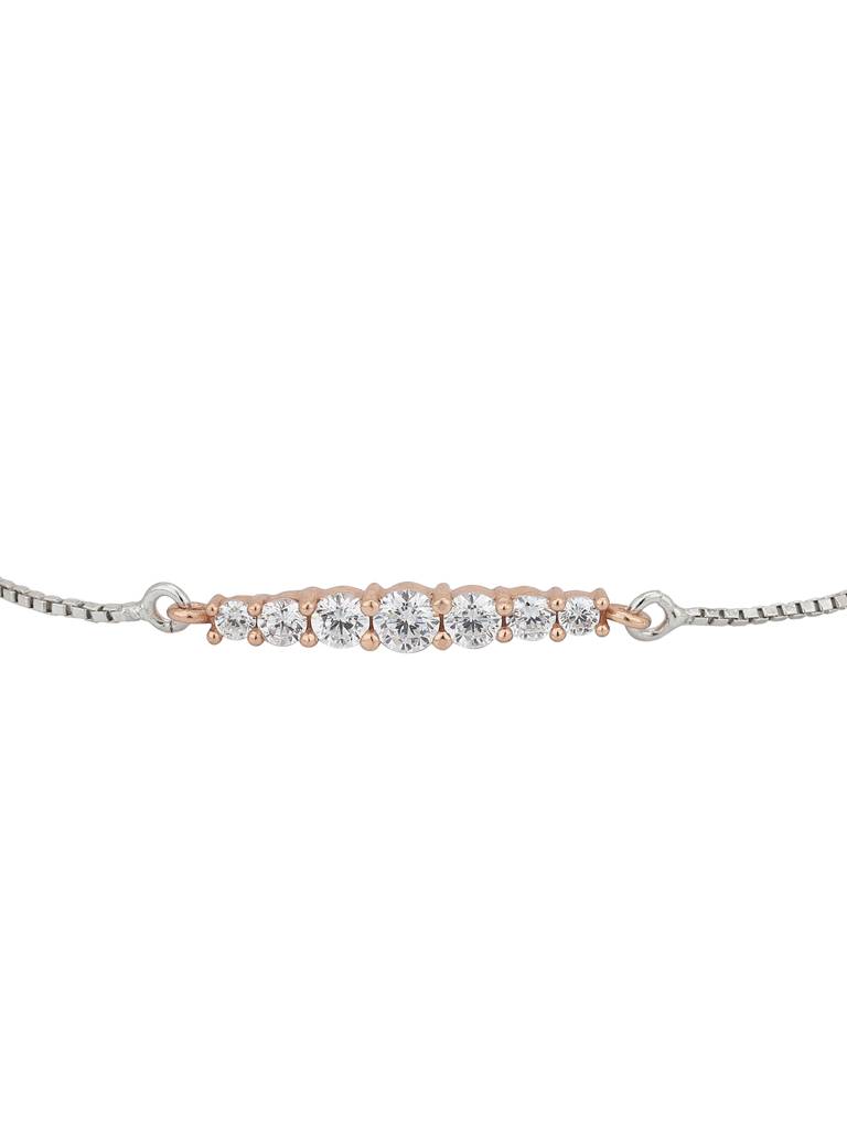 Carlton London Silver-Toned Rose Gold-Plated Cz Stone-Studded Charm Bracelet : SB121769B-A