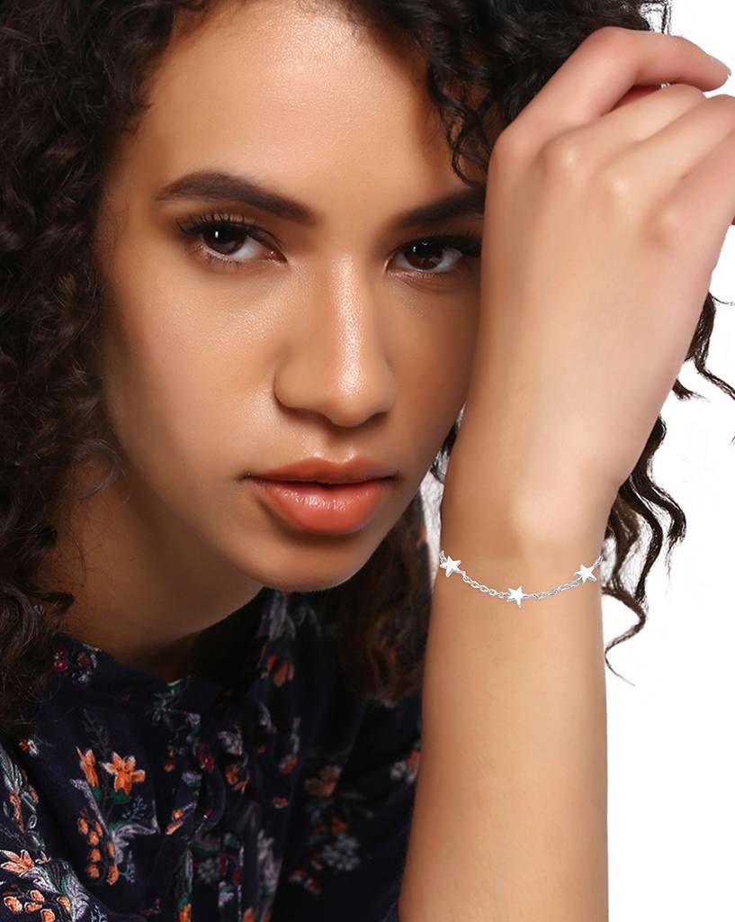 Carlton London Silver-Toned Rhodium-Plated Star Shaped Bracelet : SB1502B