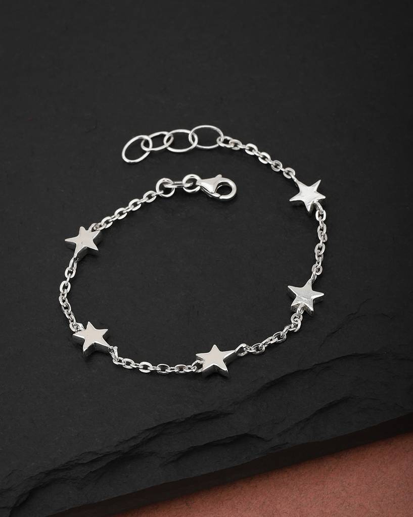 Carlton London Silver-Toned Rhodium-Plated Star Shaped Bracelet : SB1502B