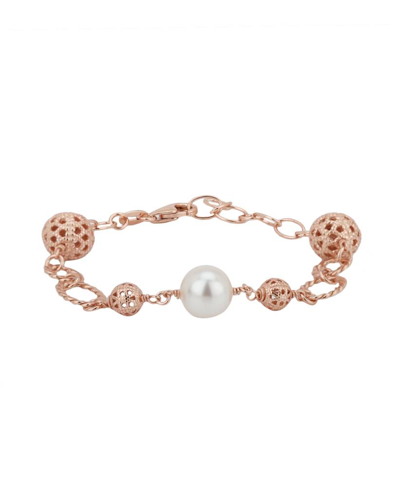 Carlton London Rose Gold-Plated & White Beaded Charm Bracelet : SB2535B