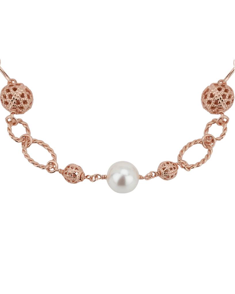 Carlton London Rose Gold-Plated & White Beaded Charm Bracelet : SB2535B