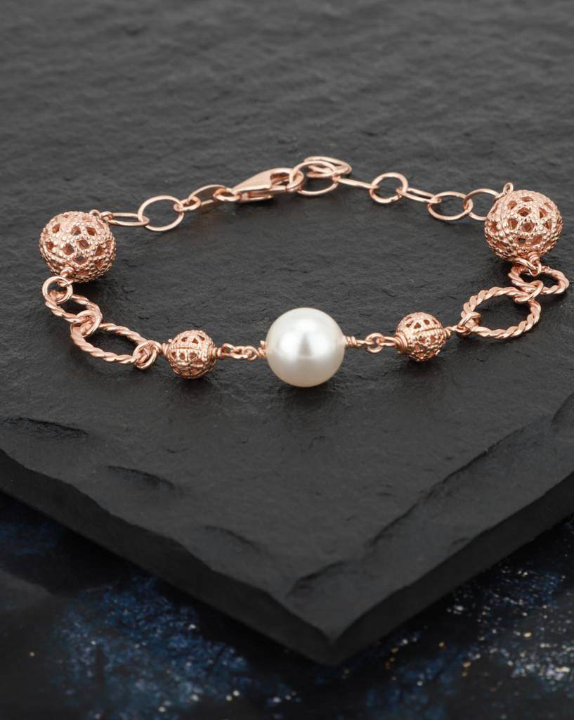 Carlton London Rose Gold-Plated & White Beaded Charm Bracelet : SB2535B