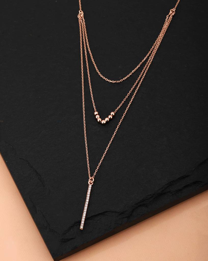 Rose Gold-Plated Layered Lariat Necklace : SB3981N