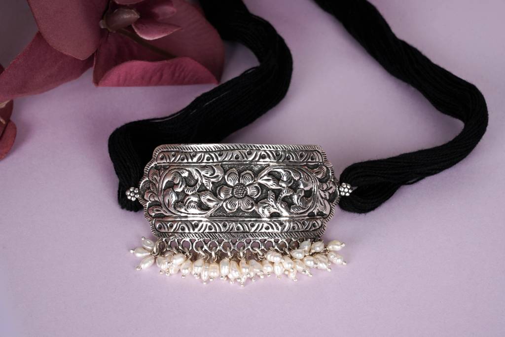 925 Sterling Silver Mizoya Mini Chitai Pearl Drop Choker : SN2106-1