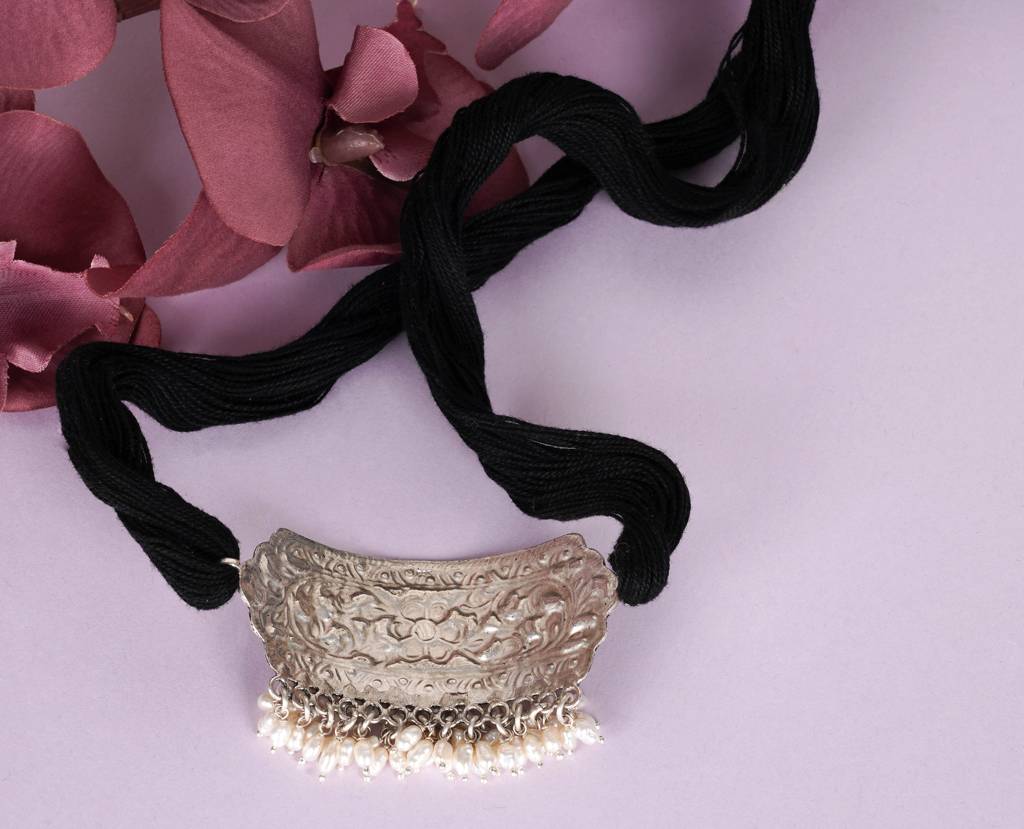 925 Sterling Silver Mizoya Mini Chitai Pearl Drop Choker : SN2106-1