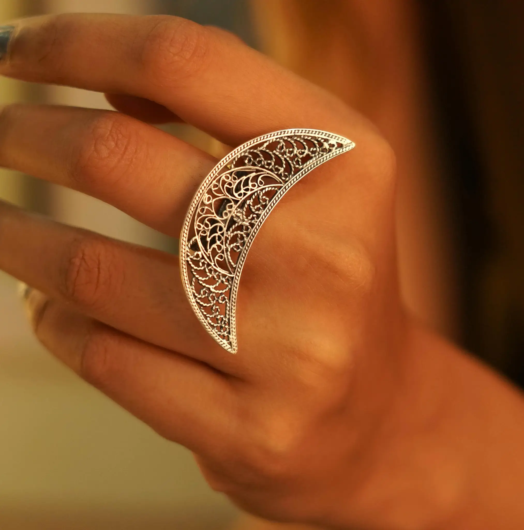 925 Sterling Silver Intricate Crescent Moon Ring | 925 Sterling Silver ...