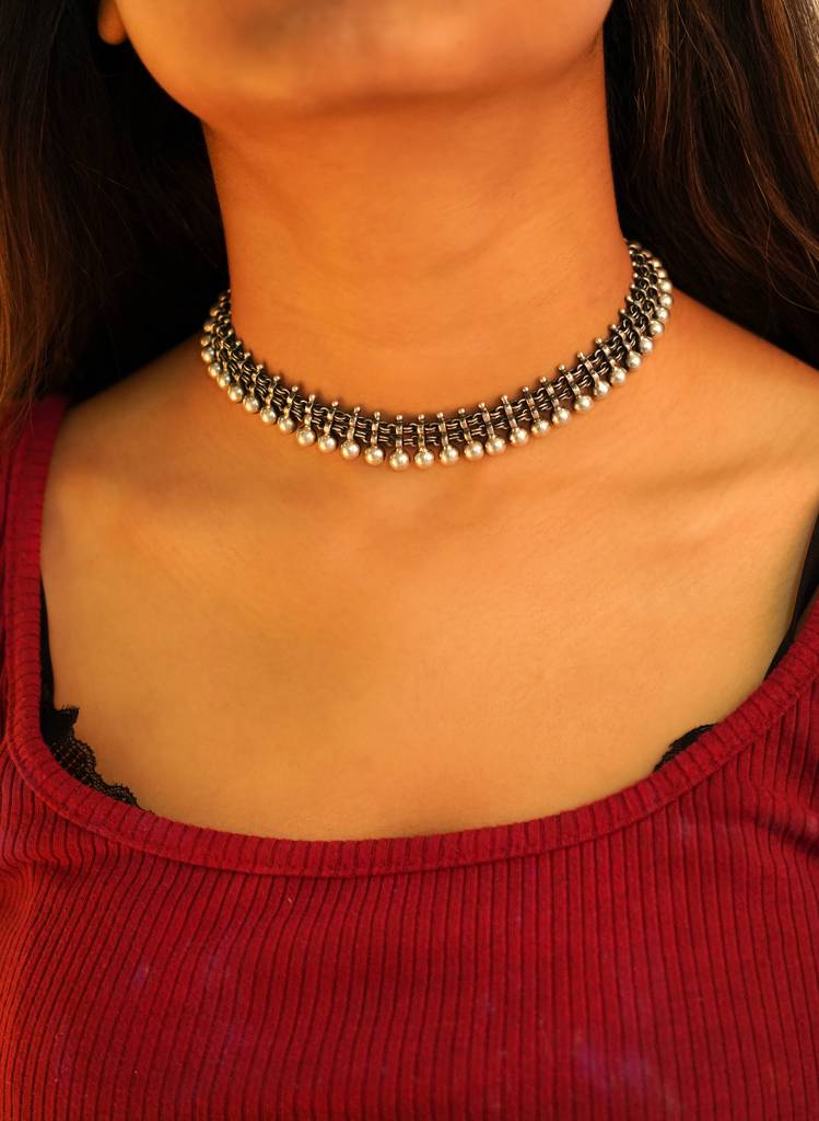 925 Sterling Silver Moh Silver Ball Antique Choker Sterling Silver  Silver
