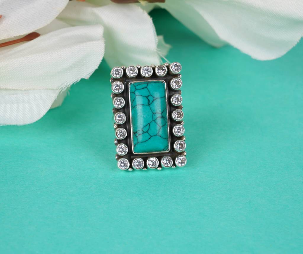 925 Sterling Silver Jadau Turquoise Cocktail Ring : SR1022