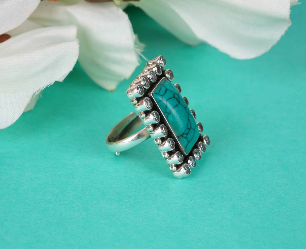 925 Sterling Silver Jadau Turquoise Cocktail Ring : SR1022