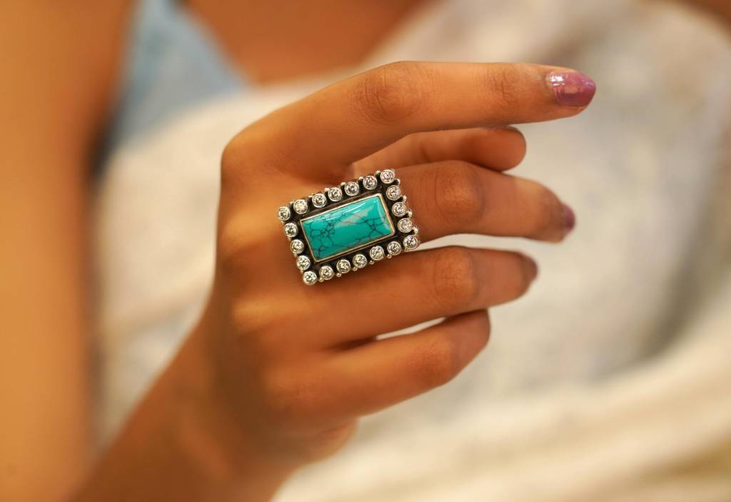 925 Sterling Silver Jadau Turquoise Cocktail Ring : SR1022