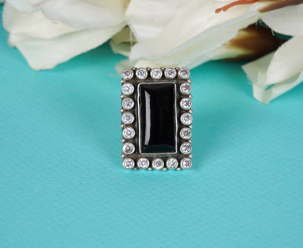 925 Sterling Silver Black Jadau Cocktail Ring : SR2033