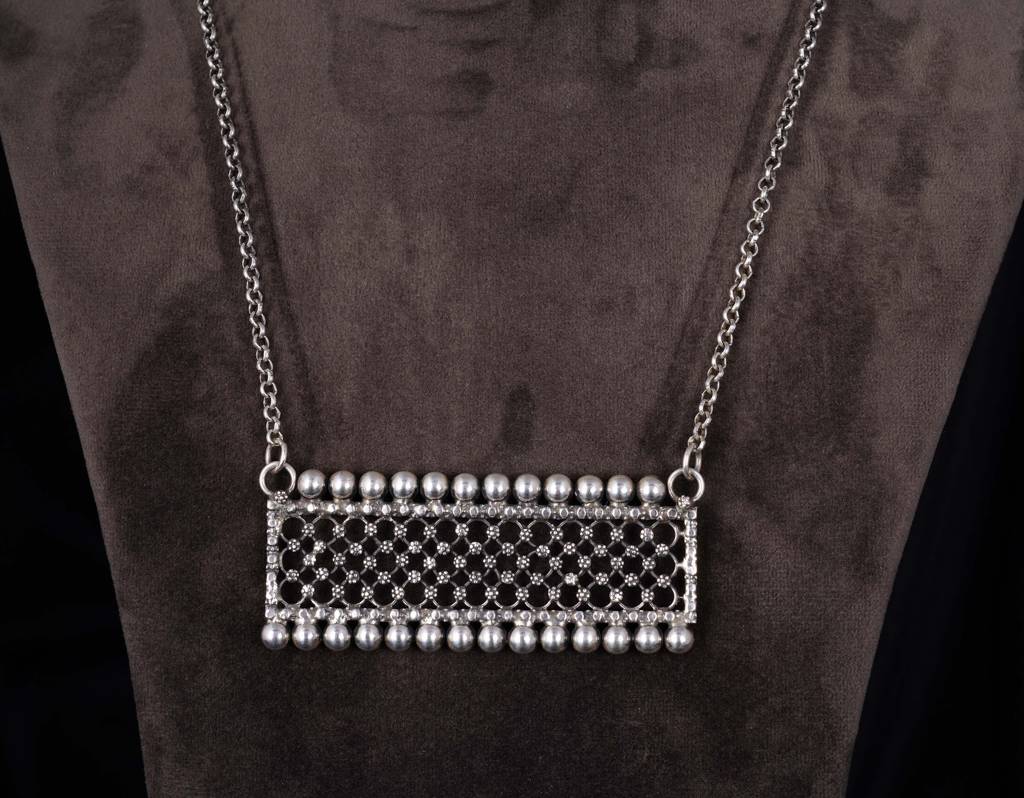 925 Sterling Silver Tattva Flora Jali Statement Necklace : SN113