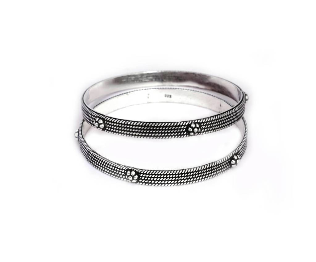 925 Sterling Silver Dulari Daana Work Flower Bangle : SK1081