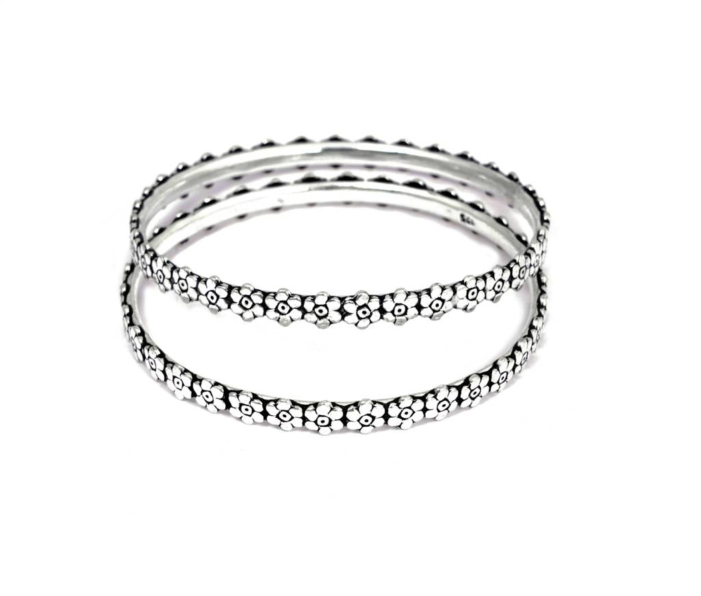 925 Sterling Silver Adya Mini Flower Bangles : SK1017
