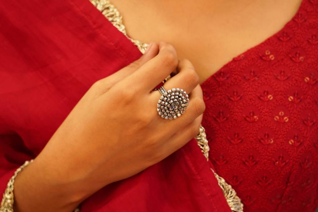 925 Sterling Silver Scintillating Flower Motif Ring : SR1013-1-1