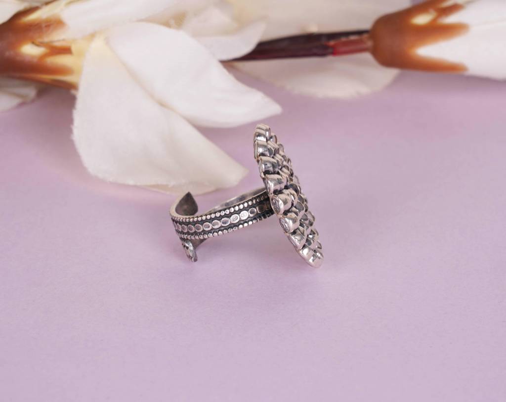 925 Sterling Silver Scintillating Flower Motif Ring : SR1013-1-1