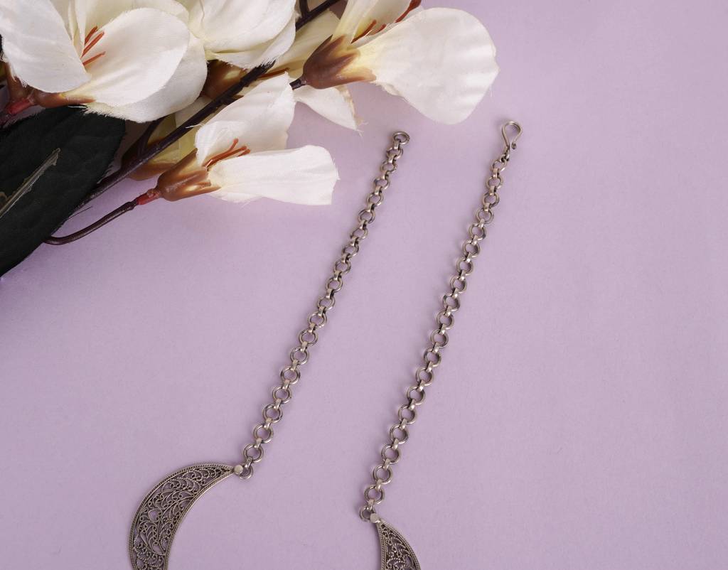 925 Sterling Silver Mizoya Statement Drop Crescent Moon Necklace : SE50250-1