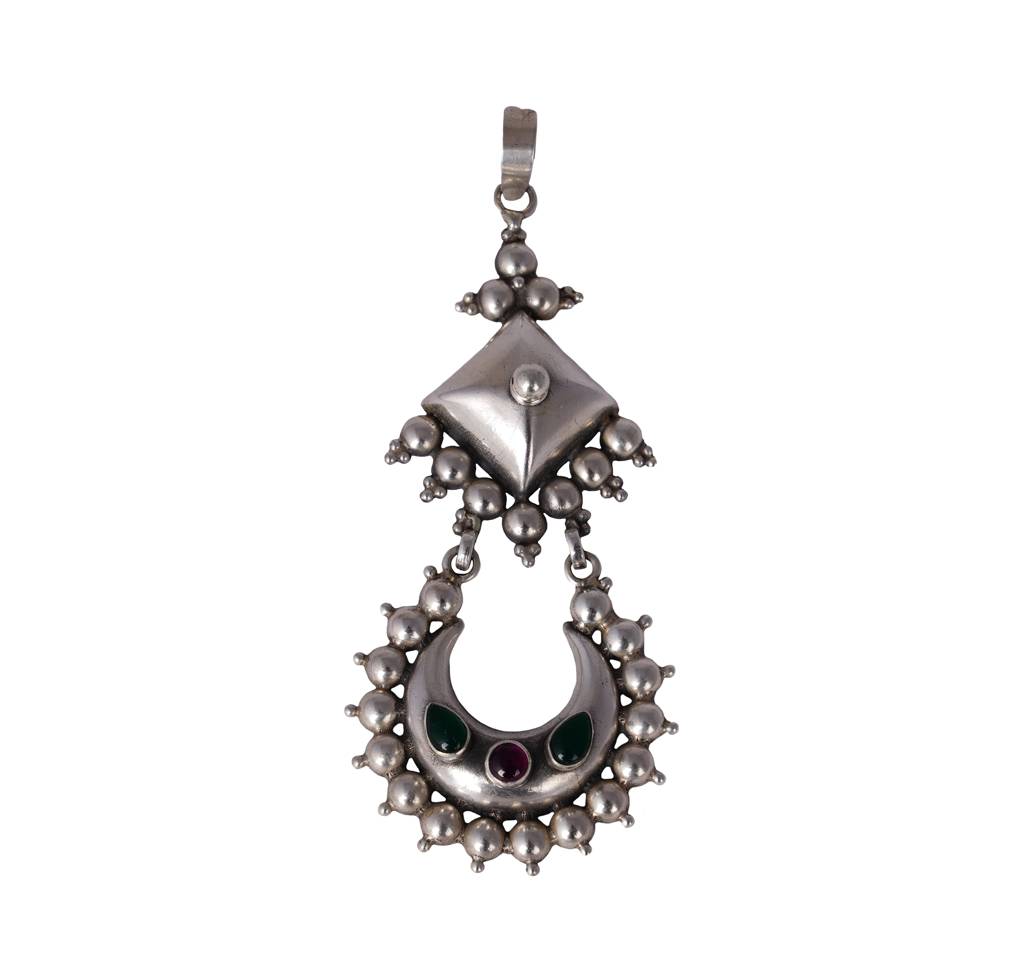 925 Sterling Silver Mizoya Chandra Motif Drop Pendant : SN501-1