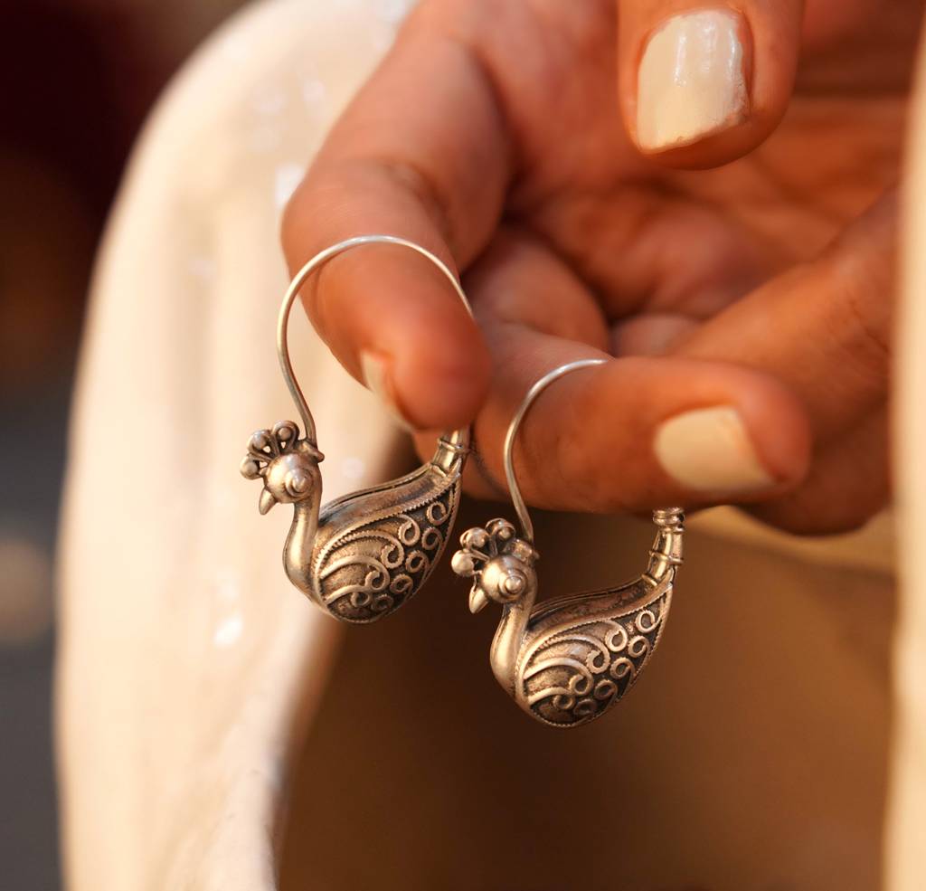 925 Sterling Silver Intricate Statement Peacock Balis : SE234