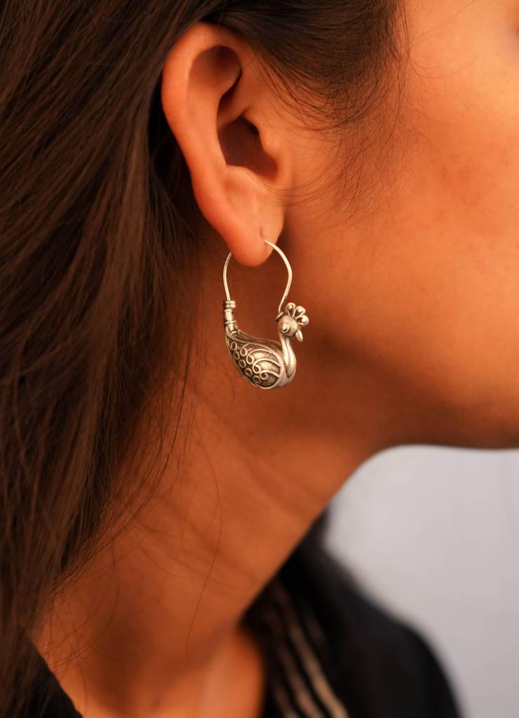 925 Sterling Silver Intricate Statement Peacock Balis : SE234