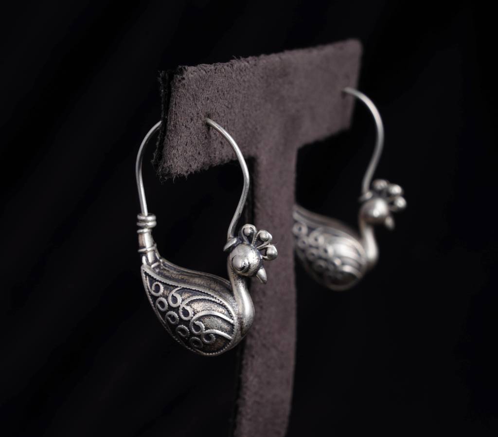 925 Sterling Silver Intricate Statement Peacock Balis : SE234