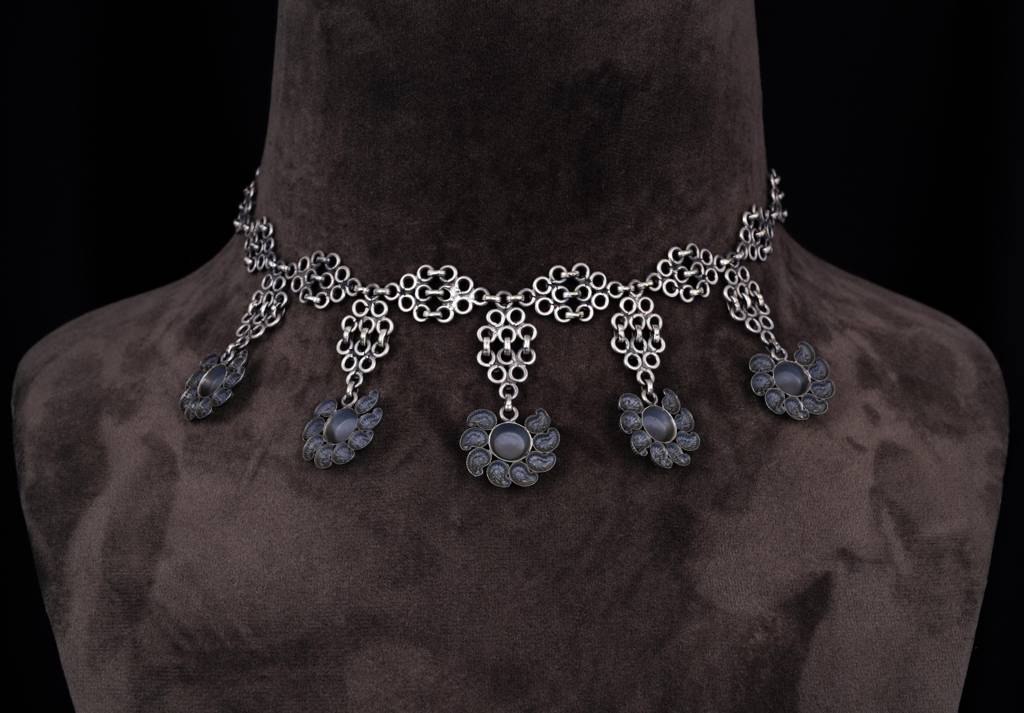 925 Sterling Silver Mizoya Intricate Motifs Statement Necklace : SN1175