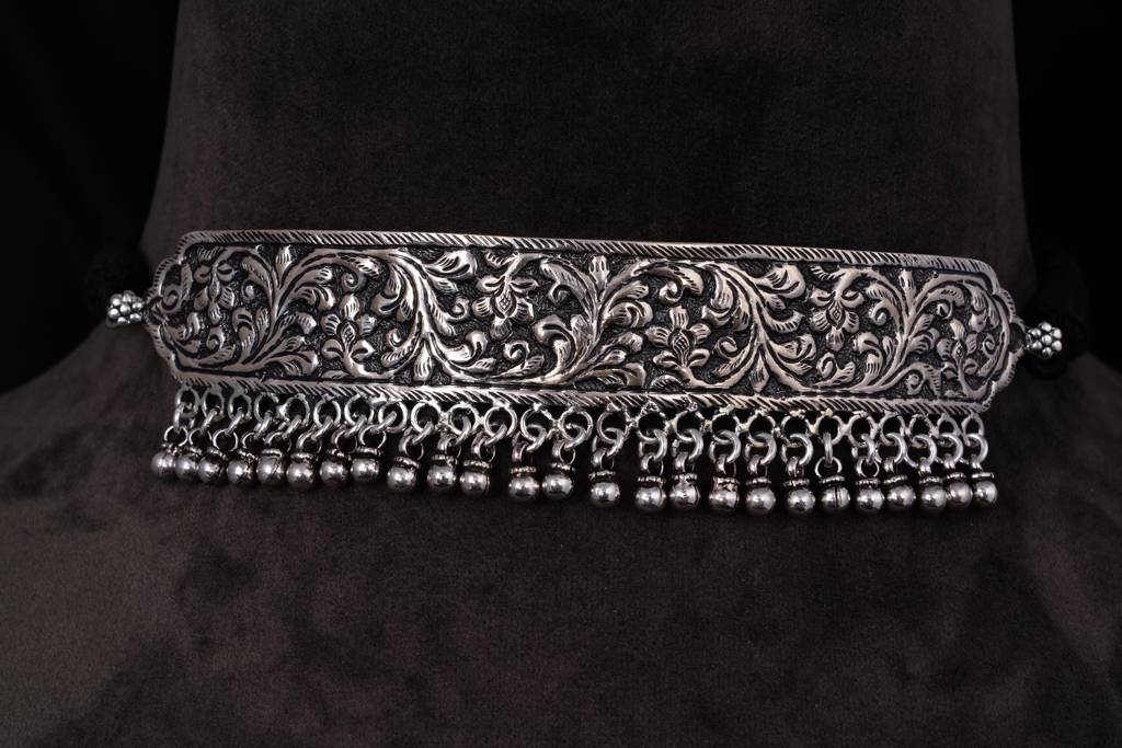 925 Sterling Silver Adya Intricate Flora Chitai Versatile Choker : SN1113