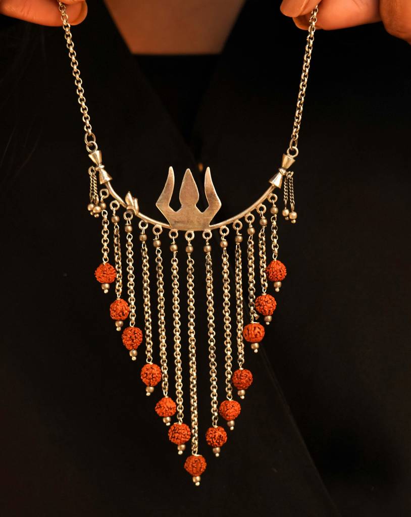 Shiva Trishul Rudraksh Dangling Statement Necklace : SN2014
