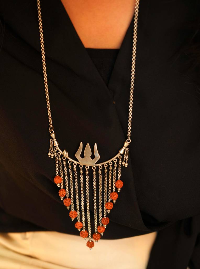 Shiva Trishul Rudraksh Dangling Statement Necklace : SN2014