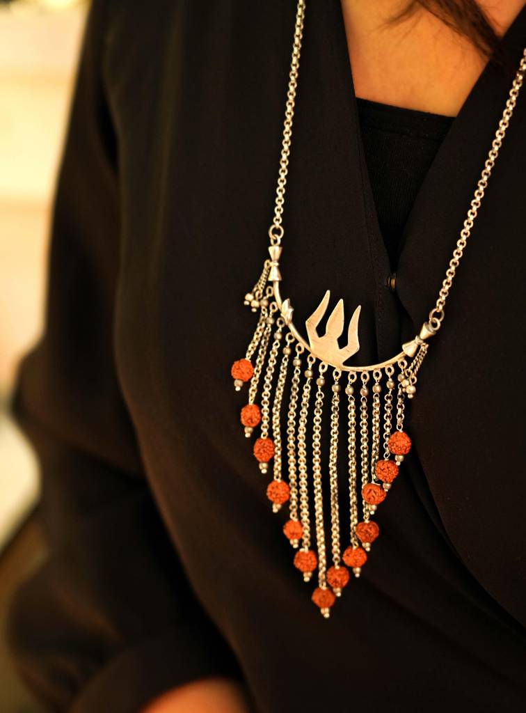 Shiva Trishul Rudraksh Dangling Statement Necklace : SN2014