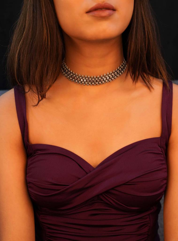 925 Sterling Silver Moh Intricate Sadabahaar Choker : SN114
