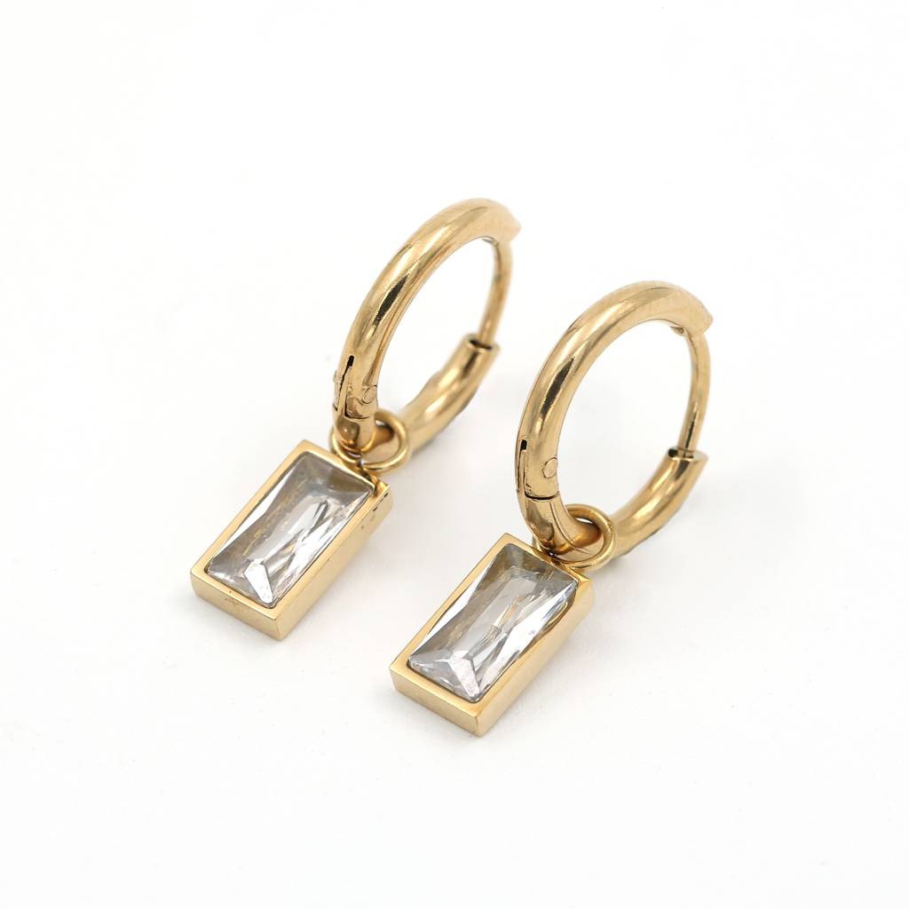 Gold Plated Stainless Steel Macie Crystal Drop Hoops : (S)E-HP-4-CR